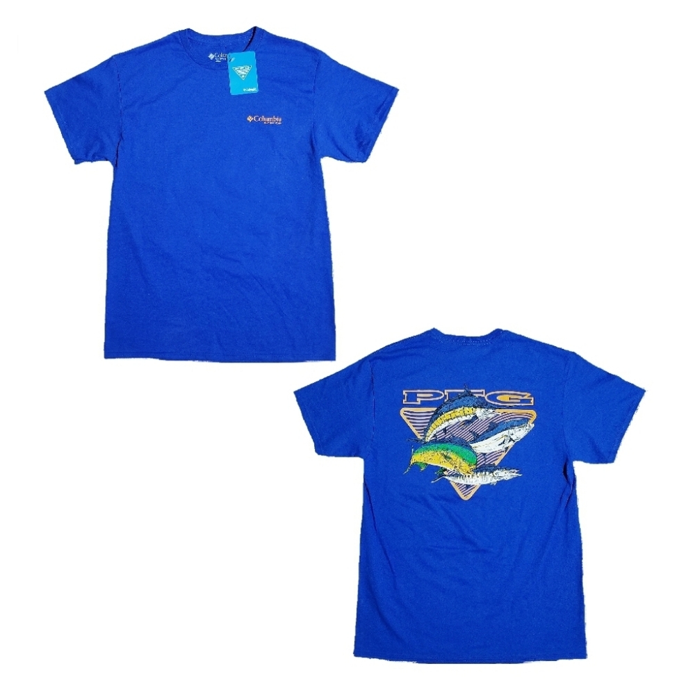 Columbia PFG Mens Back Fish Graphic Tshirt Blue Size MEDIUM New